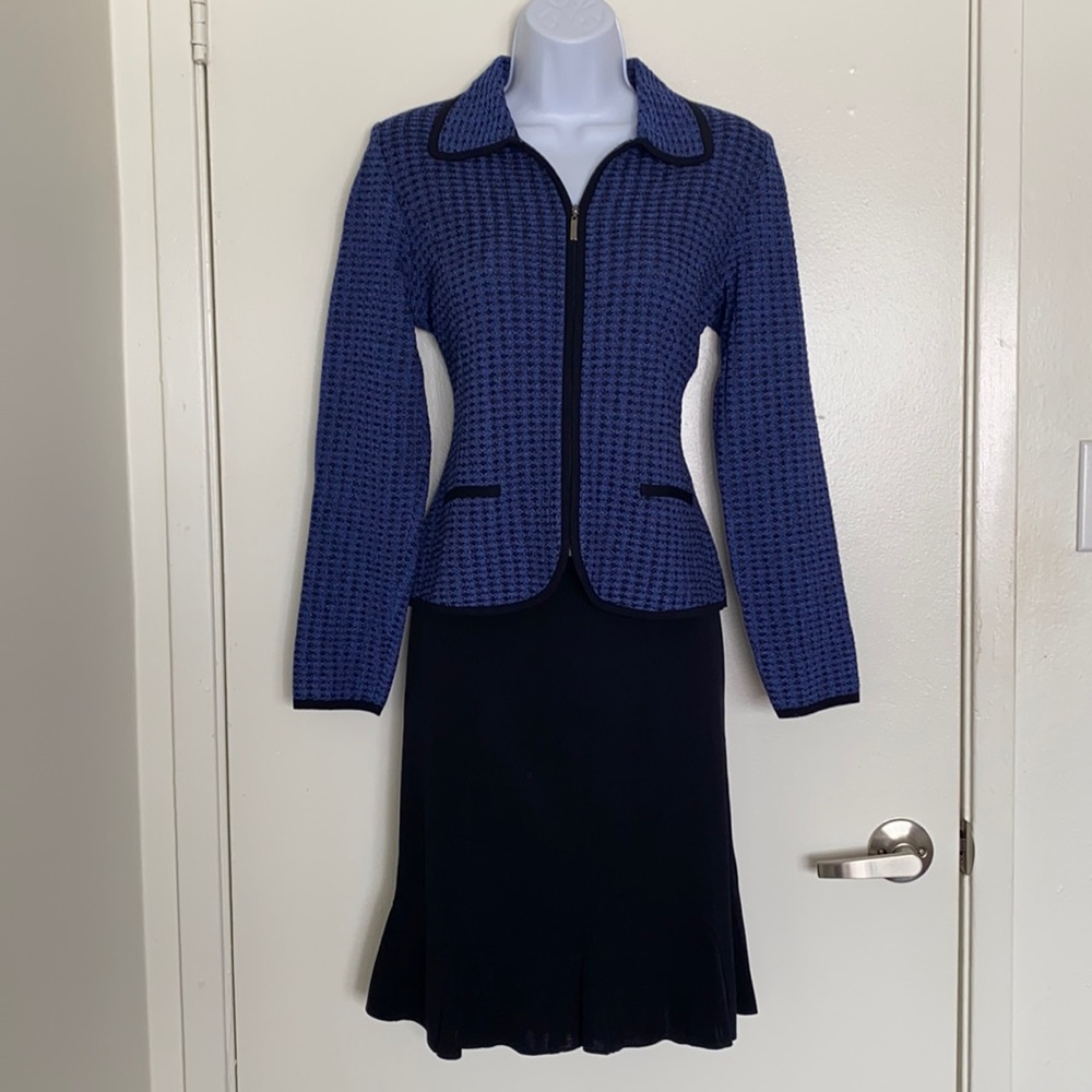 Misook  Black Blue 2 Pc Set Skirt -Cardigan  XXS
